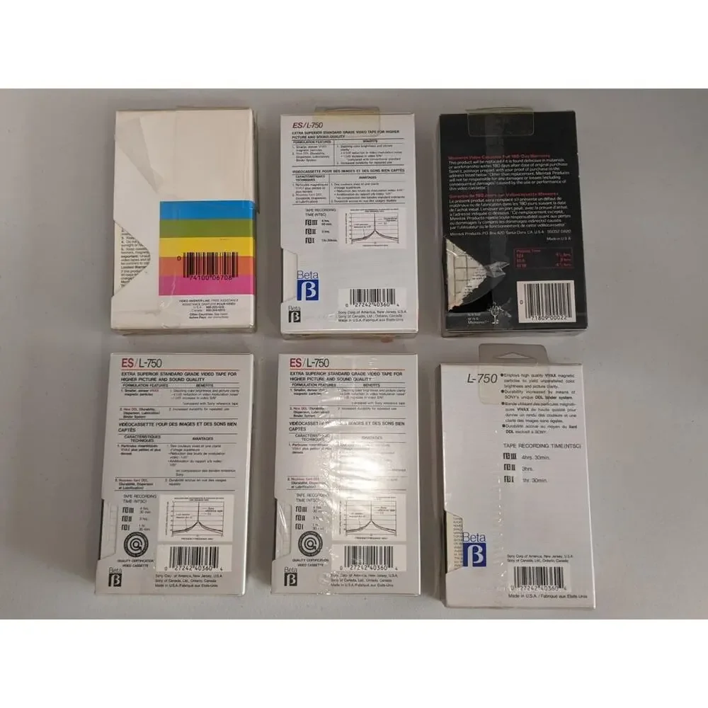 Lot 6 L-750 Sony Memorex Polaroid Tapes Sealed Unused -012048